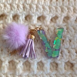 Purple and Gold Keychain with Pom Pom